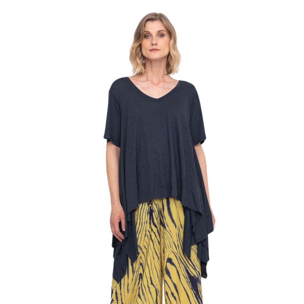 NEW OZAI N KU knit tunic top in blue/yellow
